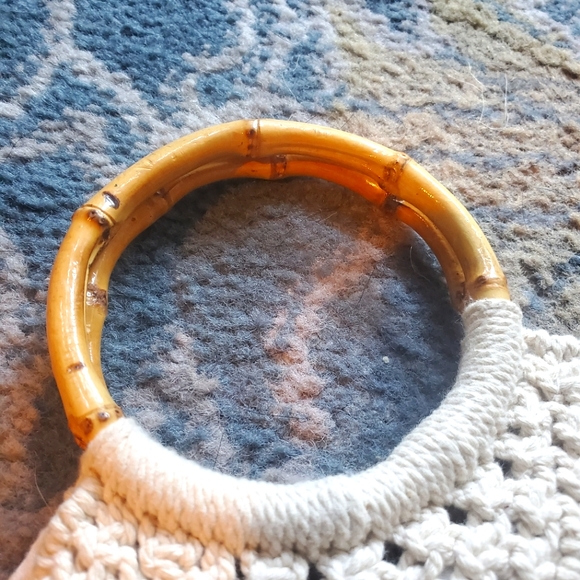 Beaded bamboo handle purse in crochet style, 100% cotton - Picture 3 of 6